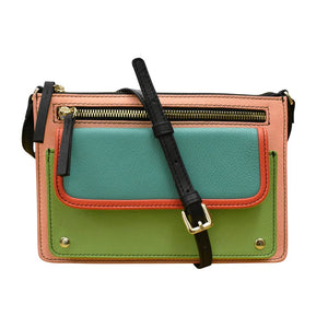 AP-6774 PEACH MULTI  CROSSBODY LEATHER BAG