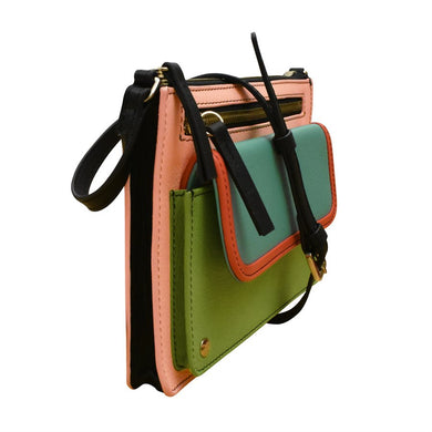 AP-6774 PEACH MULTI  CROSSBODY LEATHER BAG