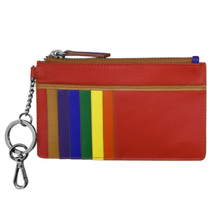 AP-7211 rainbow Multi Leather Credit Card, keyring, Zip Pocket Id window