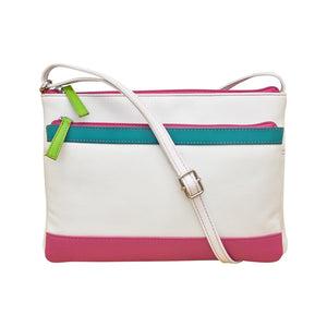 AP-6028/White Bright Leather Multi Compartment Cross body Bag