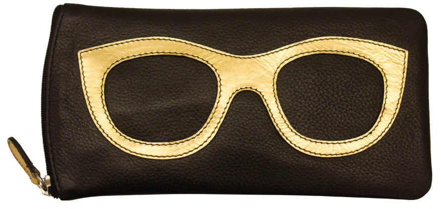 AP-6462/Black Gold Leather Glasses Case