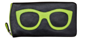 AP-6462/Black Leaf Green Leather Glasses Case