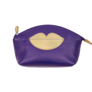 AP-6481/Purple Gold Leather Make Up Bag/Purse