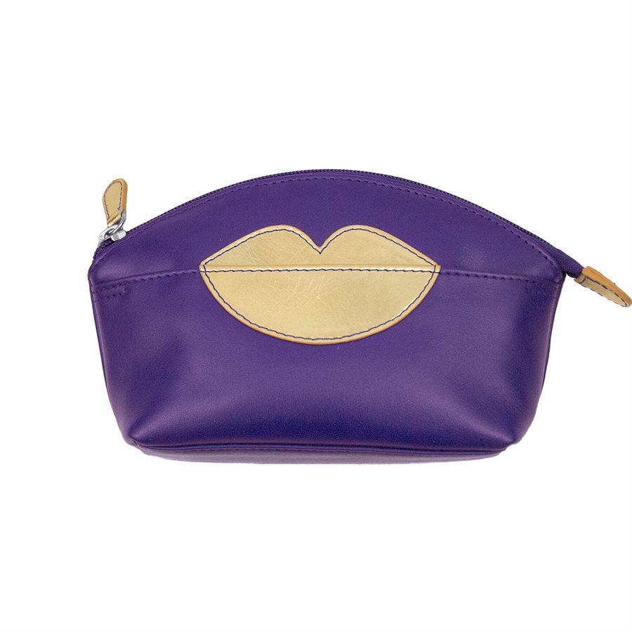 AP-6481/Purple Gold Leather Make Up Bag/Purse