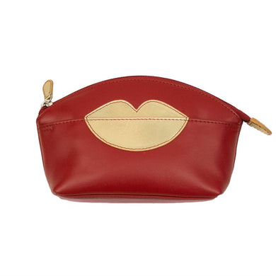 AP-6481/Red Gold Leather make Up Bag/Purse