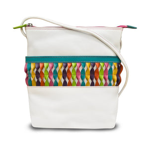 AP-6631/White Bright Twist Detail Leather Cross Body Bag